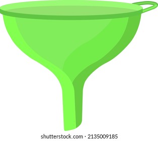 Grüner Plastiktrichter, Illustration, Vektorgrafik auf weißem Hintergrund.