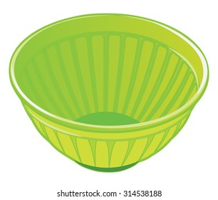 Green plastic salad bowl isolated on white background vector illustration