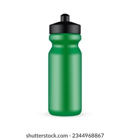 Green Plastic Sports Bottle Mockup, Isolated on White Background. Vector Illustration