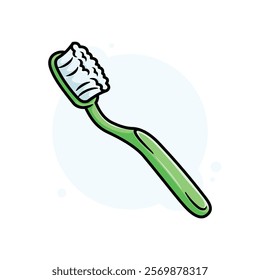 Green Plastic Toothbrush Cartoon Icon Vector Illustration. Isolated background.