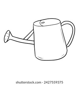 green plastic watering can illustration hand drawn outline sketch vector