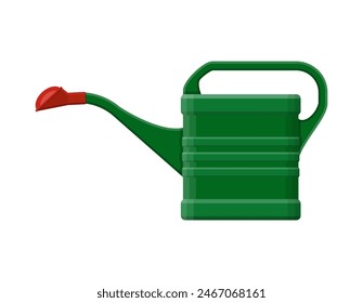 Green plastic watering can isolated on white. vector illustration in flat style