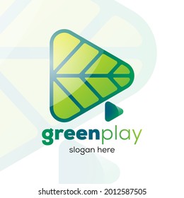 Logo del botón de juego verde, una combinación de la hoja y el botón de reproducción