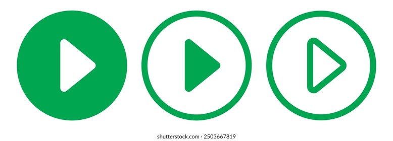 Green play icon. Flat style and line stroke of green play icon.