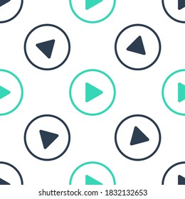 Green Play icon isolated seamless pattern on white background. Vector.