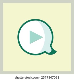 Green Play Icon in Speech Bubble Design for Multimedia Applications, modern and simple layout