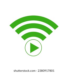 Green play WiFi vector icon.