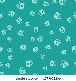 Green Playing card with heart symbol icon isolated seamless pattern on green background. Casino gambling.  Vector Illustration