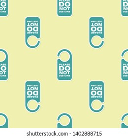 Green Please do not disturb icon isolated seamless pattern on yellow background. Hotel Door Hanger Tags. Vector Illustration
