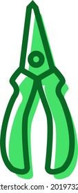 Green pliers, illustration, vector on a white background.