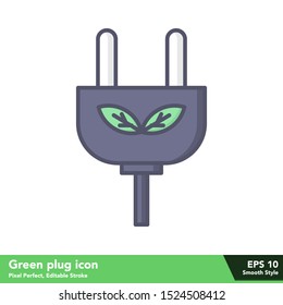 Green plug icon in smooth style, with pixel perfect and editable stroke eps 10