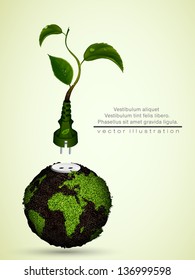 green plug with leaves and planet. concept of clean energy