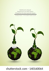 green plug with leaves and planet. concept of clean energy