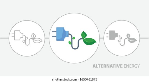 Consumo de energía por enchufe verde. icono plano de energía alternativa