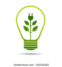 Green Plug Power Consumption concept, plant growing inside light bulb
