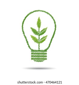 Green Plug Power Consumption concept, plant growing inside light bulb