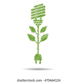 Green Plug Power Consumption concept, plant growing inside light bulb