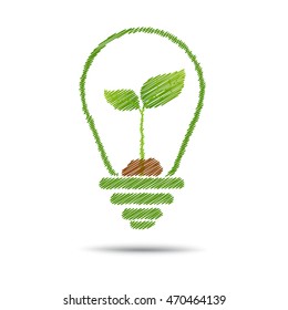 Green Plug Power Consumption concept, plant growing inside light bulb