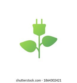 Green Plug Power Symbol. Sockel- und Blattzeichen. Alternative grüne Energie Naturenergie. Vektorgrafik einzeln auf Weiß.