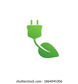 Green plug power icon. Socket and leaf sign. Alternative green power nature energy. Vector illustration isolated on white.