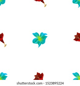 Green Plumeria. Purple Amaryllis. Vector illustration. Seamless background pattern. Floral botanical flower. Wild leaf wildflower isolated. Exotic tropical hawaiian jungle. Fabric wallpaper print.