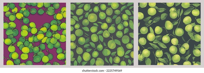 Green Plums, Green Plums Background, Green Plums Flying Illustration Vector Cartoon Drawing
