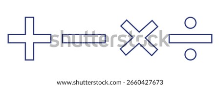 Green plus and Red minus multiplication, division, Equal icon symbols, round thin line vector signs. Checkmark icon and plus and minus icon. Vector illustration. EPS 10	