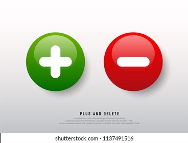 Green plus and red minus round icons on white background. Vector illustration