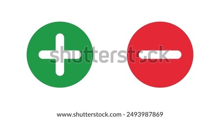 green plus and red minus symbols, Positive an negative solid thin line vector signs. Mathematical symbols, add, subtract, right and wrong, pros and cons.