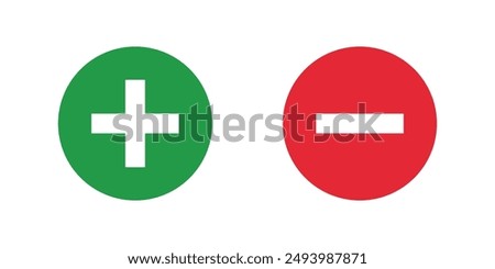 green plus and red minus symbols, Positive an negative solid thin line vector signs. Mathematical symbols, add, subtract, right and wrong, pros and cons.