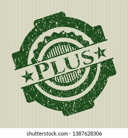 Green Plus rubber stamp with grunge texture