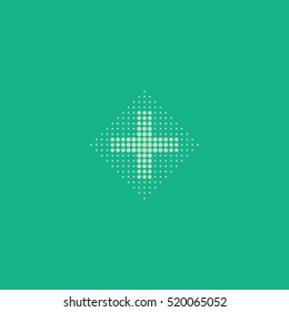 Green plus sign created from dots with background