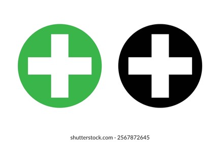 Green plus sign, cross symbol of safety guidance. Vector