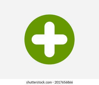 Green plus sign. Vector icon. Cross symbol of safety guidance.