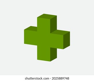 Signo verde más. Icono del vector. Símbolo cruzado de la guía de seguridad.