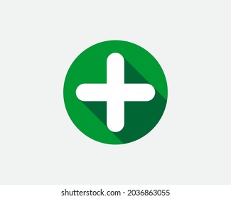 Signo verde más. Icono del vector. Símbolo cruzado de la guía de seguridad.
