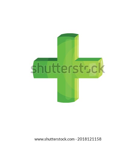 Green plus sign. Vector illustration in cartoon style.