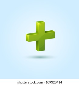 Green Plus Symbol Isolated On Blue Background. This Vector Icon Is Fully Editable.