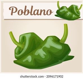 Green poblano pepper vector icon, set of two hot peppers food ingredients cartoon illustration