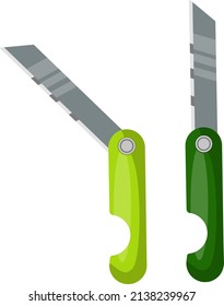 Cuchillos verdes de bolsillo, ilustración, vector sobre un fondo blanco.