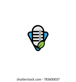 Green Podcast Logo, Microphone and Leaf Design Template