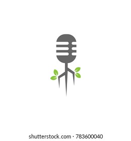 Green Podcast Logo, Microphone and Leaf Design Template