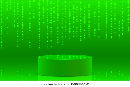 green podium and blue light in the studio room	