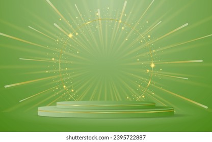 Green podium with elegant gold lines for the best awards or product display. stage or podium. vector illustration	