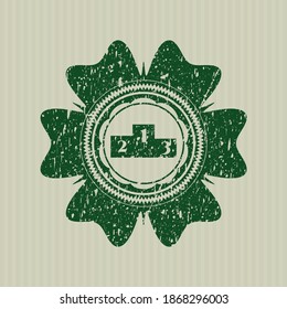 Icono de podio verde en el interior de la distancia con textura de sello de goma. 