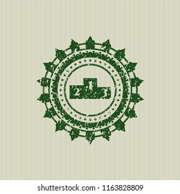 Green podium icon inside distressed rubber seal