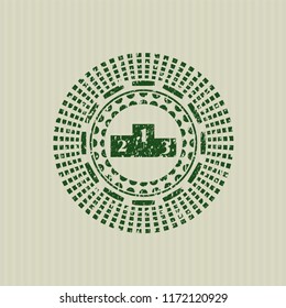 Green podium icon inside distressed rubber texture