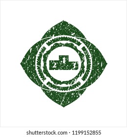 Green podium icon inside rubber grunge texture seal