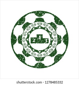 Green podium icon inside rubber grunge texture seal
