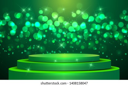green podium with green light abstract background